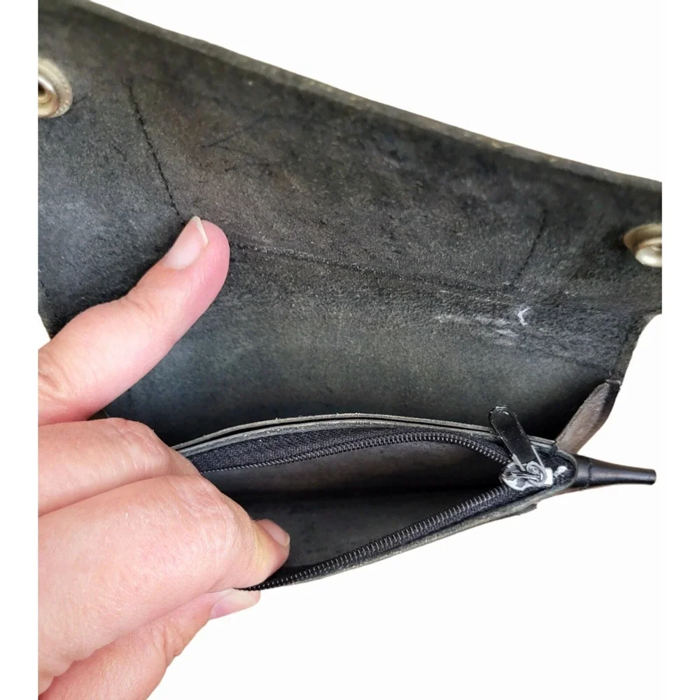 Vintage Ride Motorcycle Black Leather Thin‎ Wallet Billfold Trucker Biker